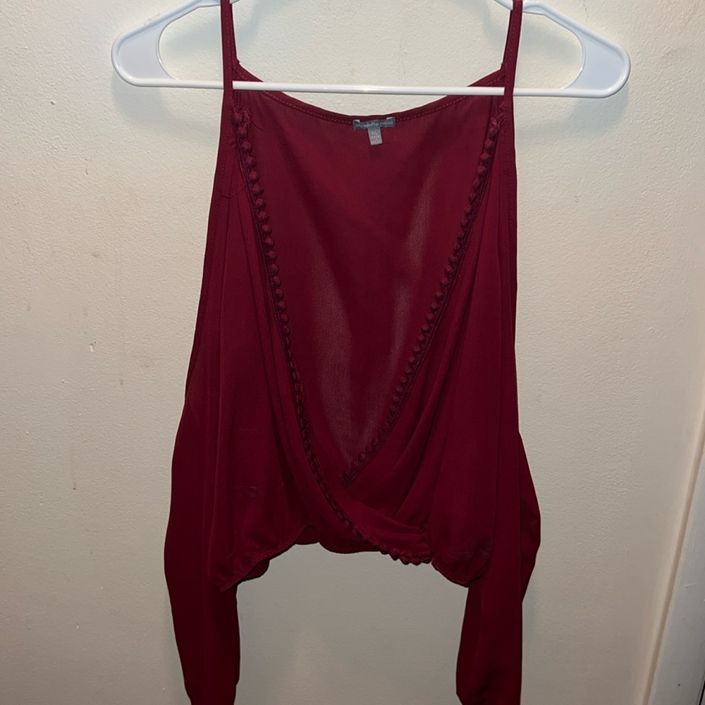 Maroon red crop top long sleeves